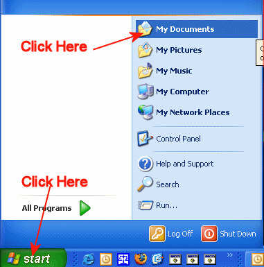 'Windows Xp Start Menu'.  Click On 'Start' Then Click On 'My Documents'